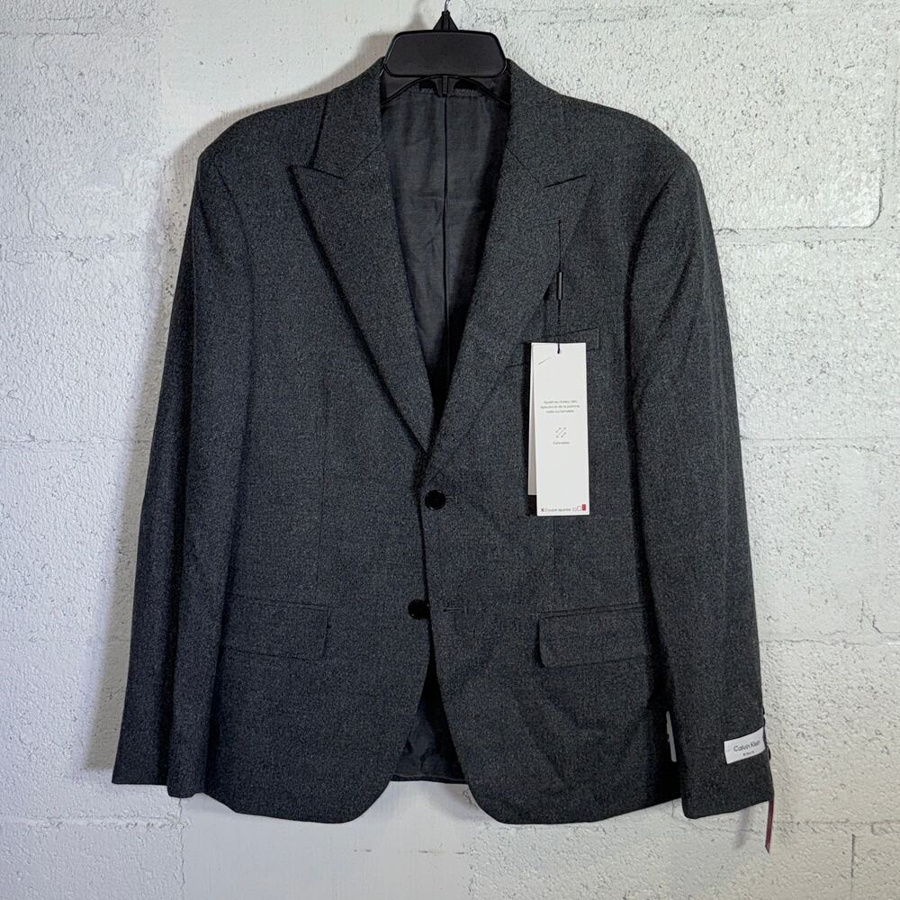 Calvin Klein Men's Slim-Fit Gray Solid Wool-Blend Suit Jacket Grey 40S $450